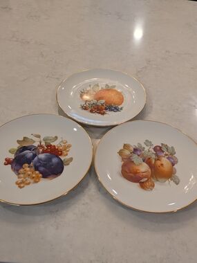 Schumann Arzberg Decorative Fruit Porcelain Dessert Plates with Gold Trim
